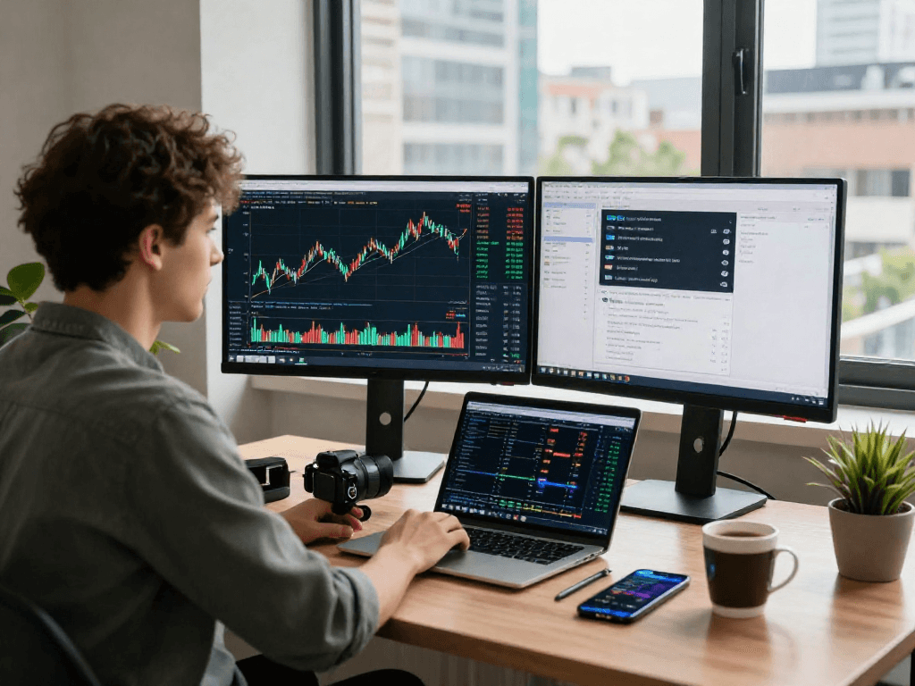Trader using TradingView to analyze market trends in a modern workspace
