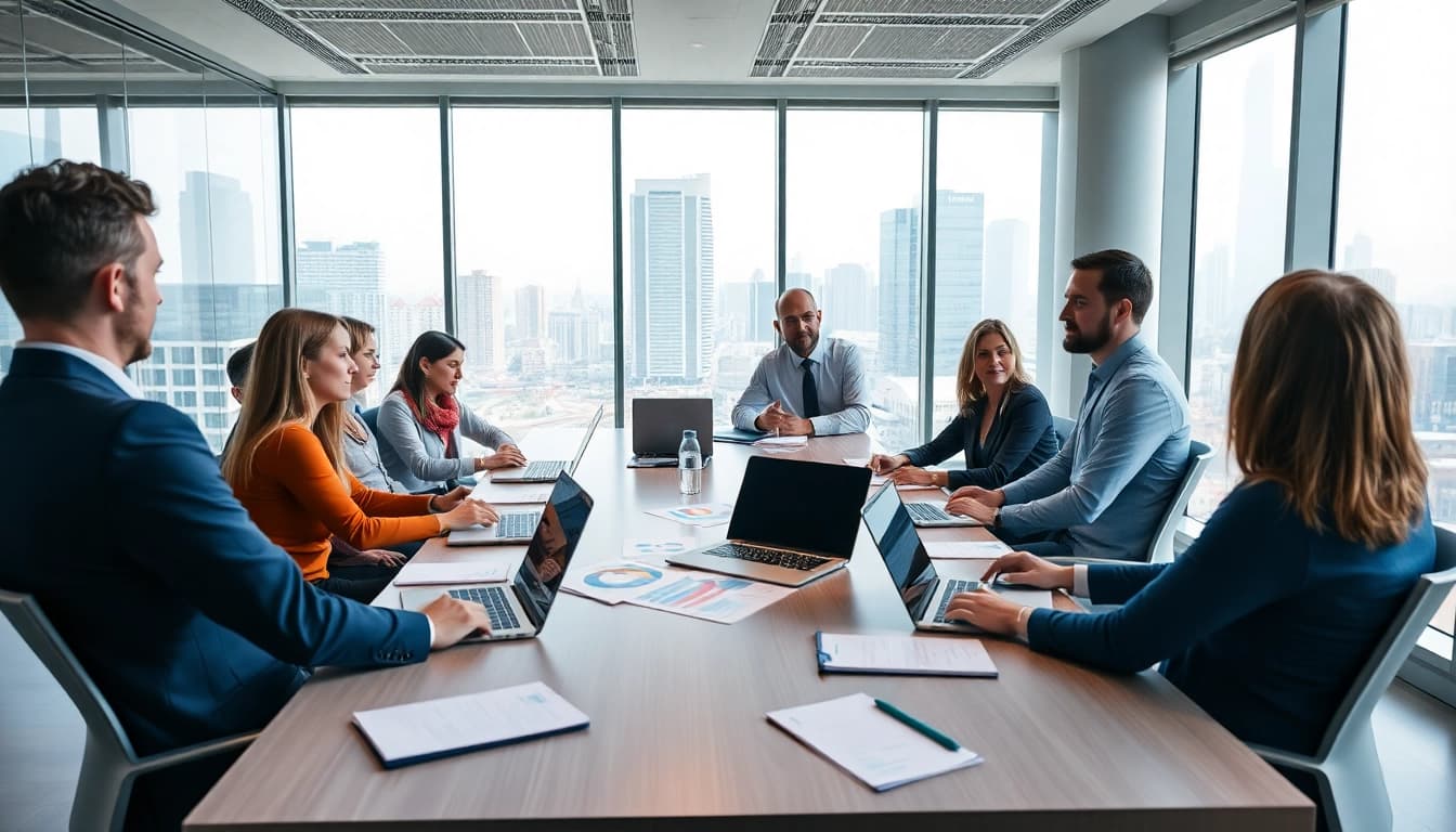 Engage with competitive intelligence faqs in a professional meeting scene.