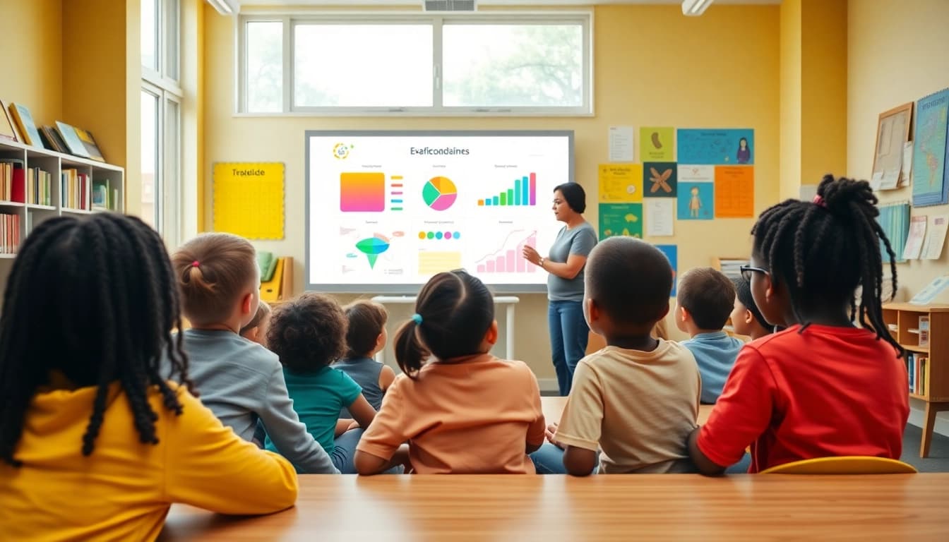 Education in a vibrant classroom with students engaged in interactive learning activities.
