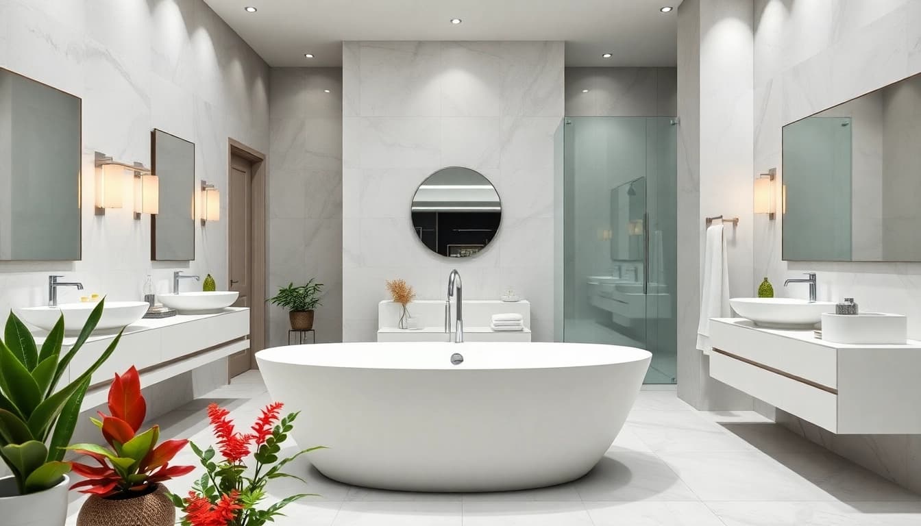 Visualize bathroom renovation cost with a modern bathtub and stylish decor elements.