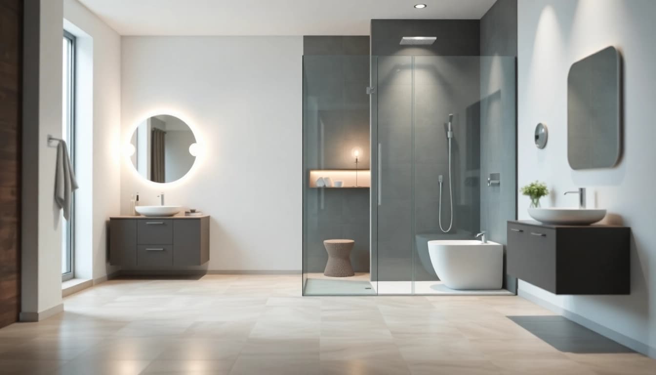 Sicht auf die modernen Produkte von sonni sanitär in einem stilvollen Badezimmer.
