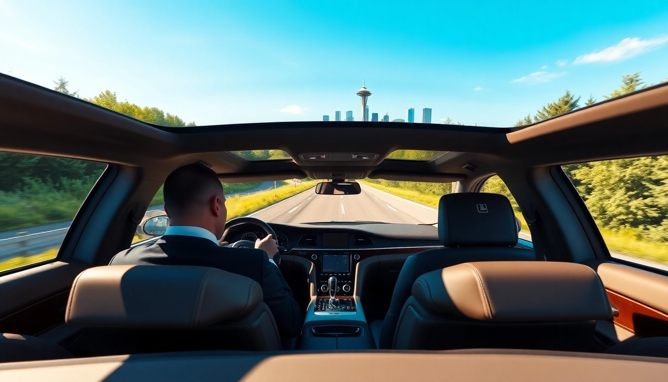 Experience a premium seattle to vancouver limo ride with a view of Seattle's skyline.