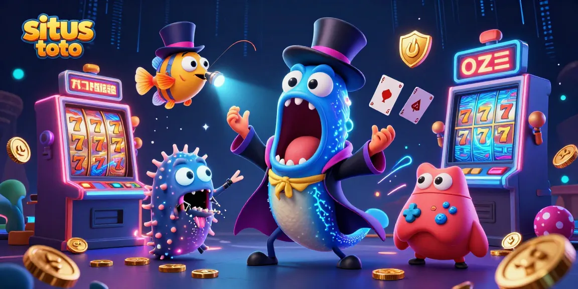 Engage with situs toto in a vibrant 3D casino scene featuring magical characters and slot machines.