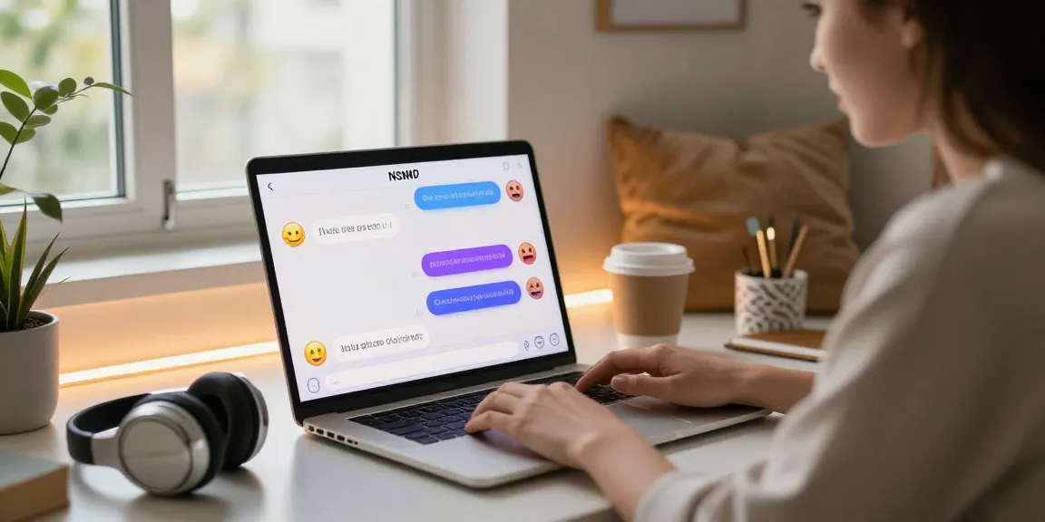 Engaging interaction with an NSFW chat bot in a cozy home office setting, showcasing digital connection.