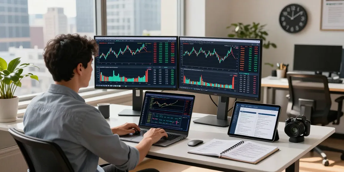 Developer analyzing NYSE historical Kline API data in modern fintech workspace.