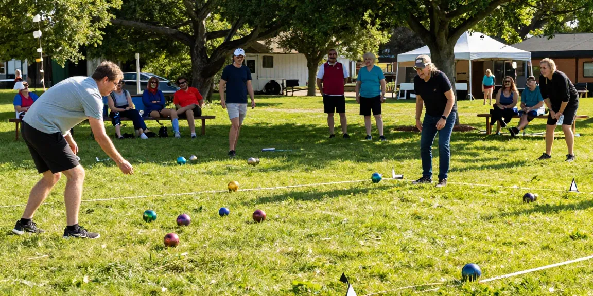 Komunitas petanque di fopikotapontiana.org sedang bermain di lapangan berjemur.