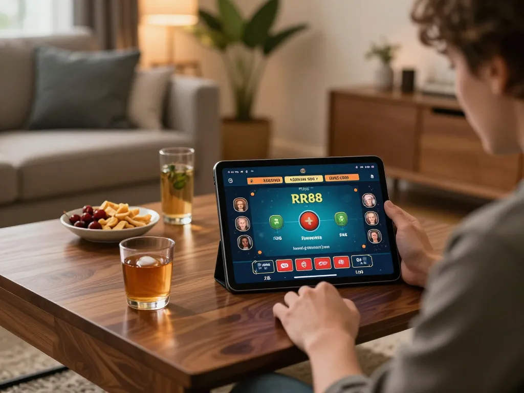 Using the RR88 App on a tablet at home for engaging online gaming action