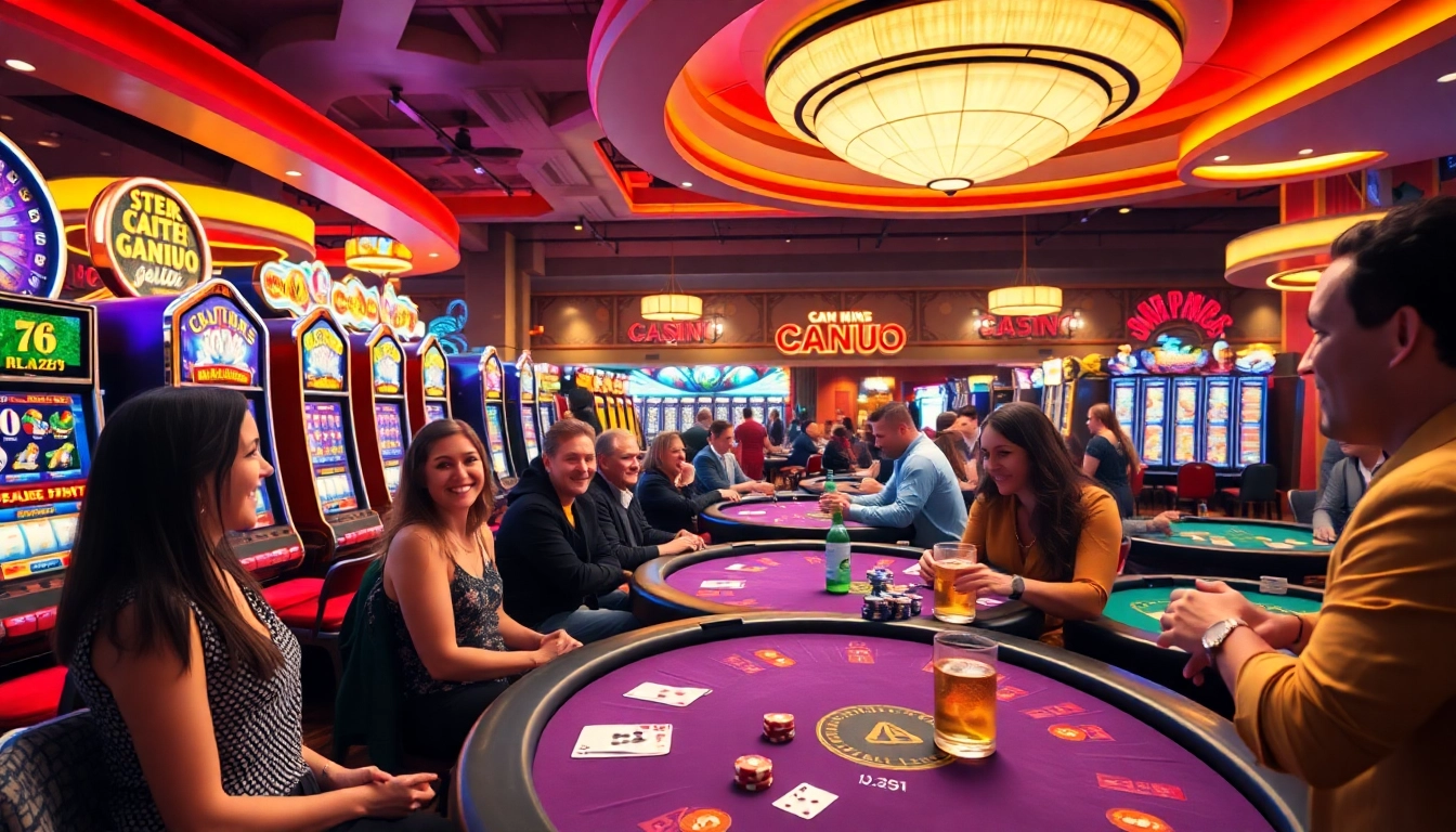 Engaging scene of Non gamstop Casino Uk with vibrant games and happy players enjoying their time.