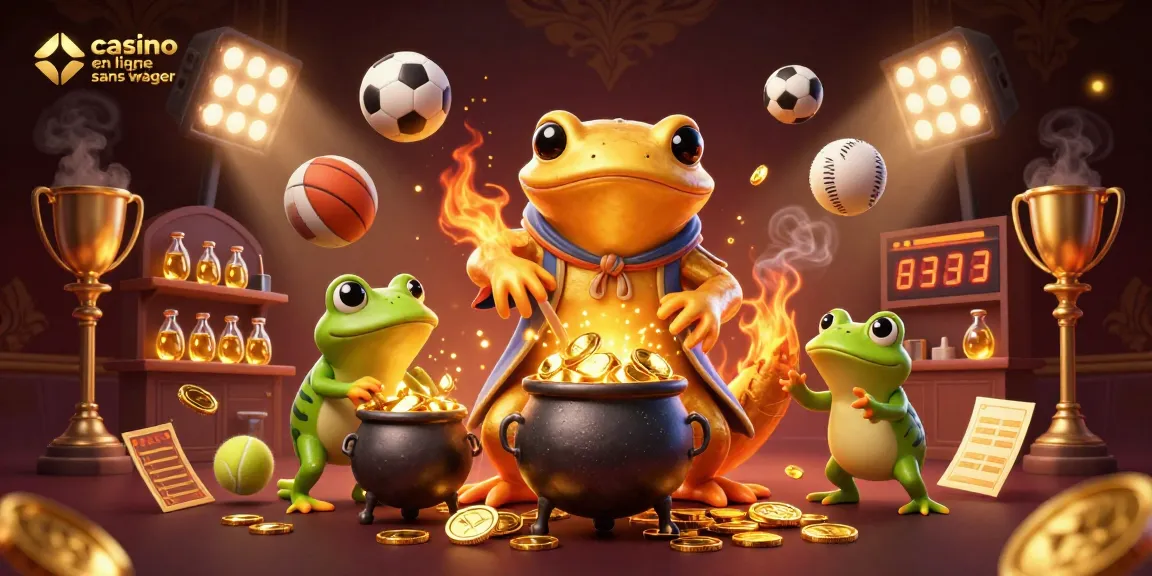 Découvrez le casino en ligne sans wager avec cette illustration dynamique d'un alchimiste et ses assistants, masques d'or et jeux en cours.