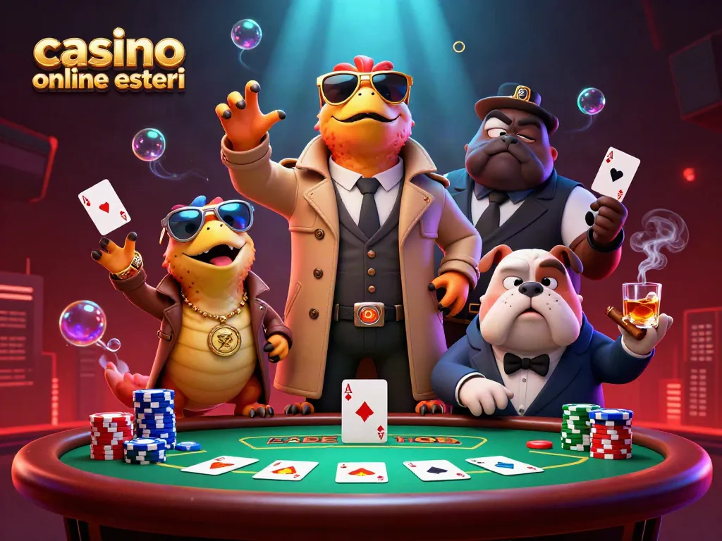 Casinò online esteri: tre raptor in un trench coat tentano di entrare nella sala VIP, circondati da elementi da gioco.