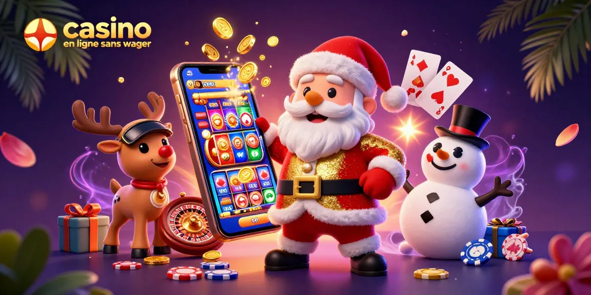 Jouez aux jeux de casino en ligne sans wager sous un ciel étoilé avec Santa, un renne et un bonhomme de neige.