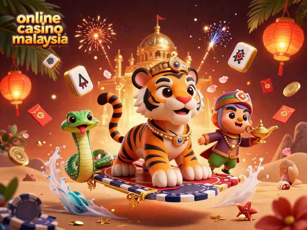 Spin and win at the top online casino Malaysia with a vibrant 3D illustration showcasing exciting gaming elements.