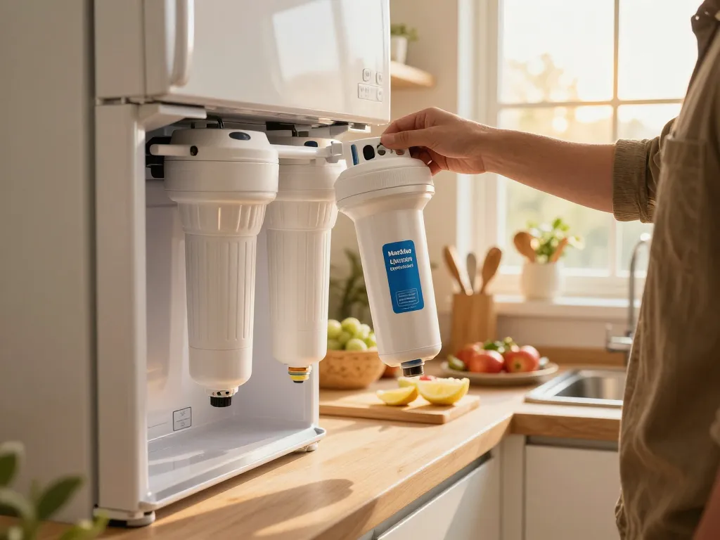 Changing Maxblue EDR1RXD1 Replacement for Everydrop® Filter 1 in a bright home kitchen