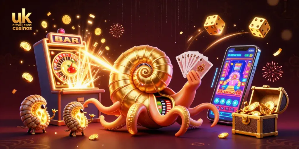Engaging illustration of uk credit card casinos showcasing a unique 3D casino experience with vibrant game elements.