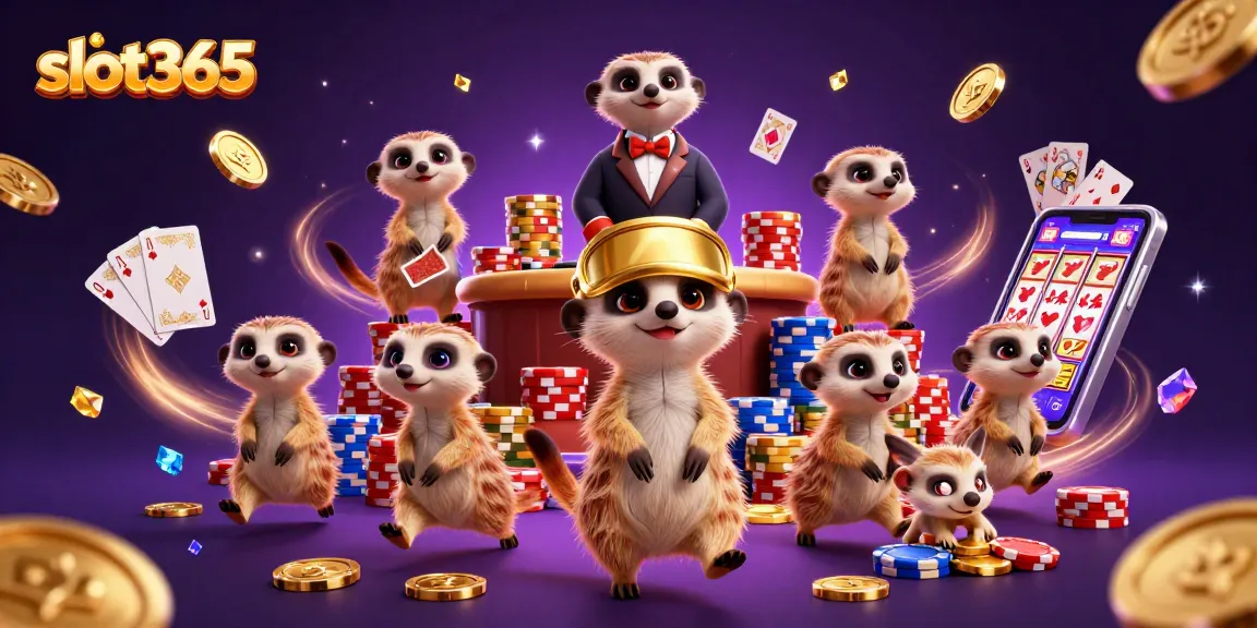Experience thrilling gameplay at slot365 with cartoon meerkats managing a vibrant casino.