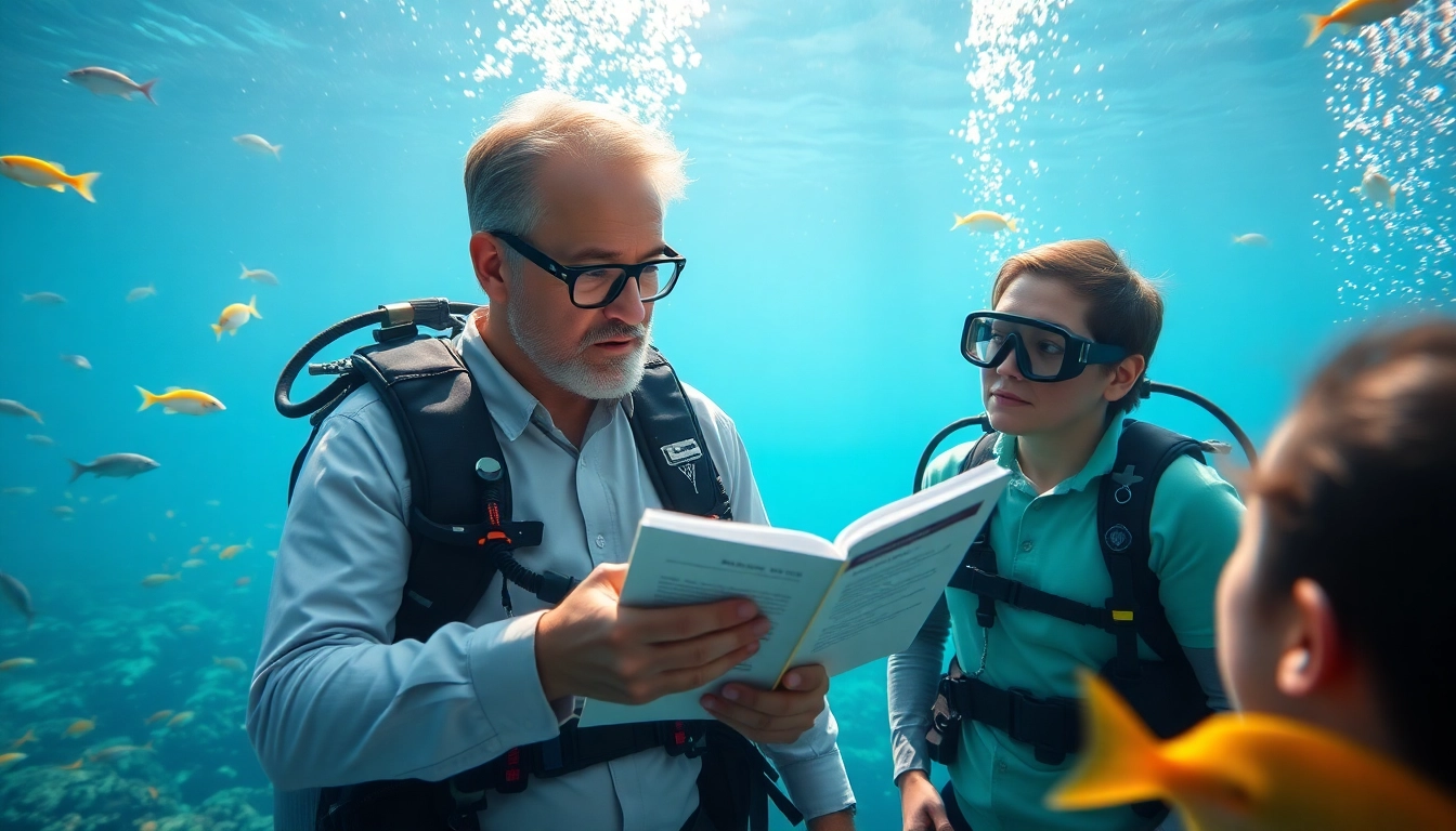 Tauch Ausbildung im Unterwasserunterricht der Tauchschule mit instruktivem Lehrer.