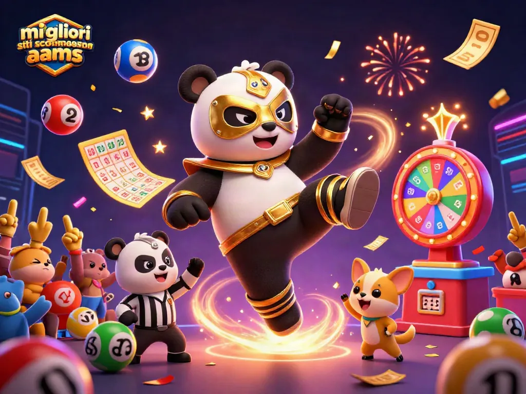 Gioca sui migliori siti scommesse non AAMS mentre un panda lottatore esegue un volo acrobatico.