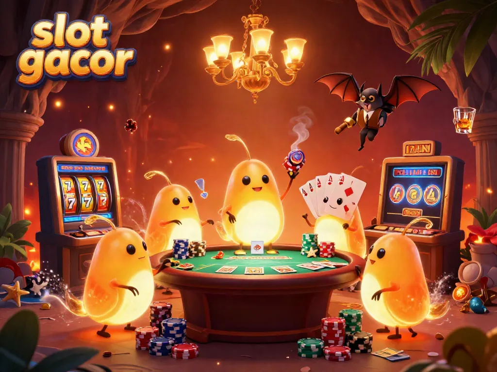 Gambaran slot gacor dengan glowworms dan dealer kelelawar di kasino gua.
