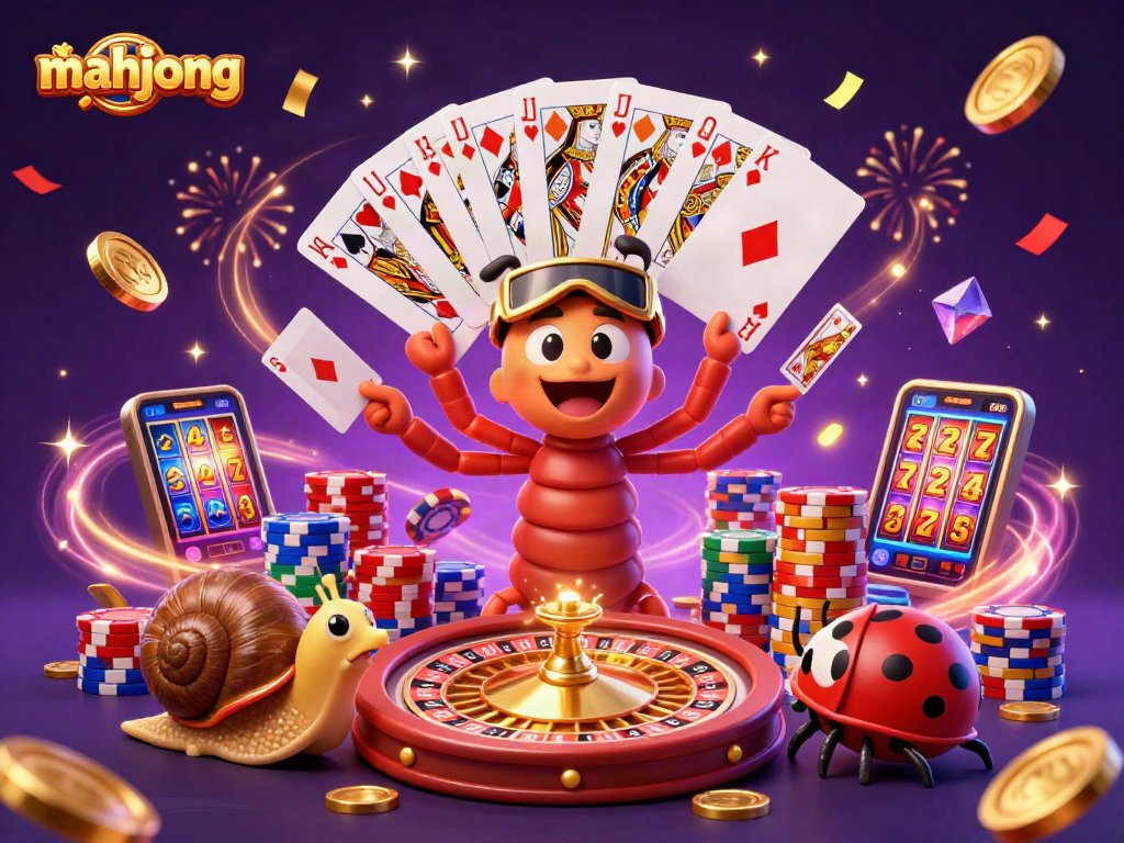 Experience mahjong excitement with a dynamic casino scene featuring unique characters and vibrant gaming elements.