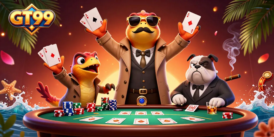 Bet on GT99 with the raptors and bouncer in a vibrant casino scene filled with excitement.