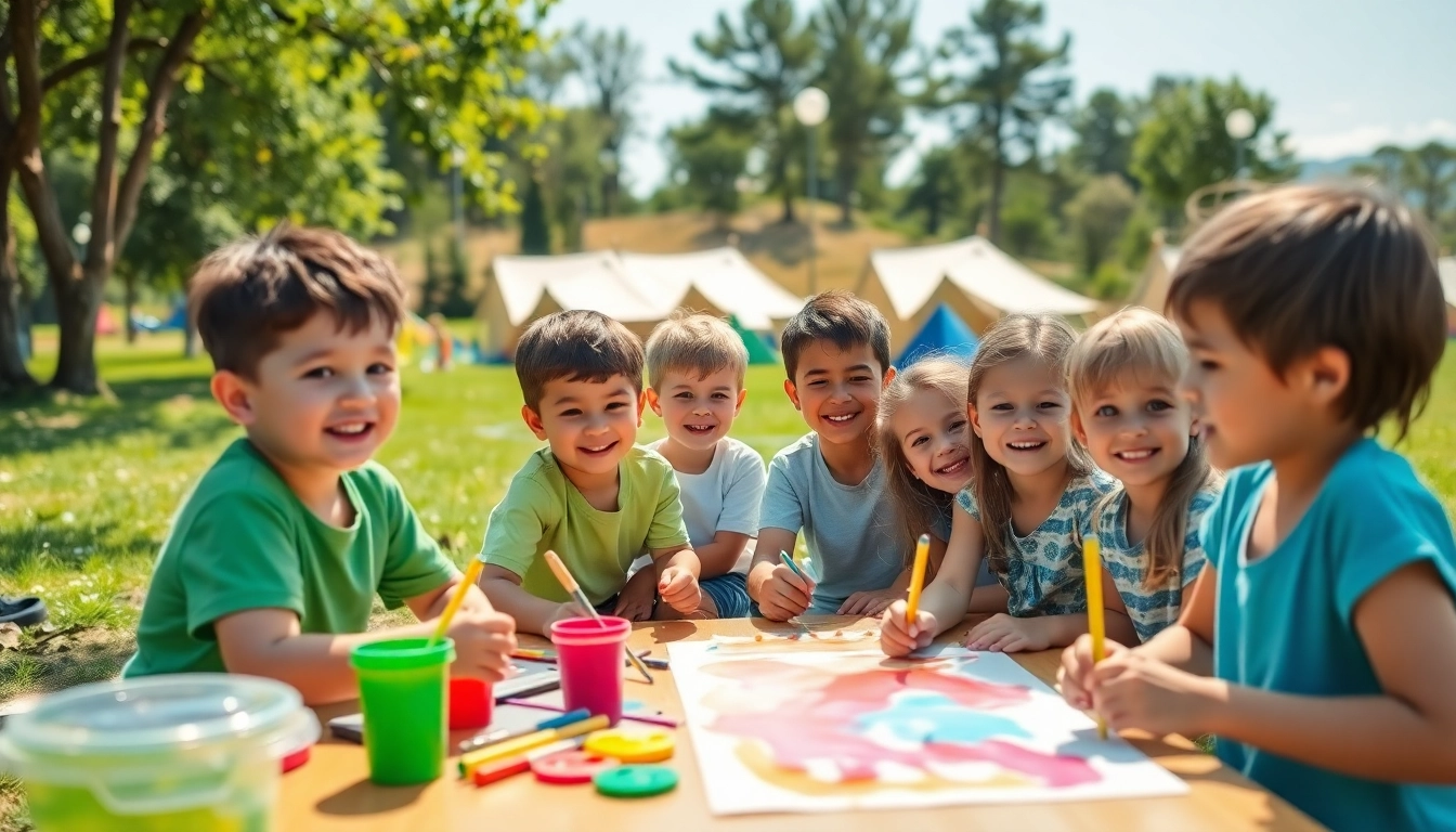 Children participating in activities at a summer childrens camp, enjoying nature and fun experiences.