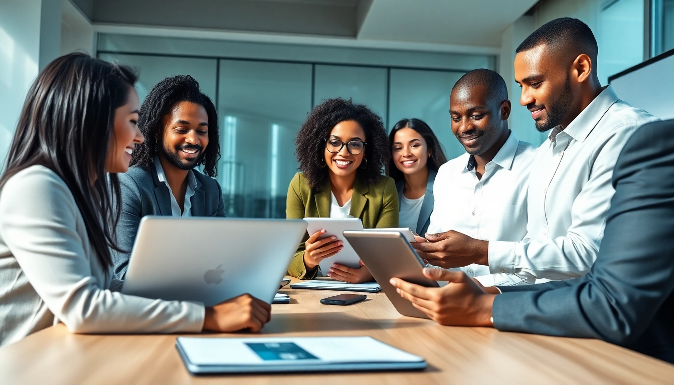 Showcasing enterprise assistant software empowering teams in a vibrant modern workspace.