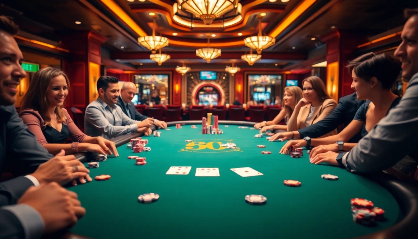 Spiele auf casino-spiele de am eleganten Pokertisch mit leuchtenden Farben und aufregenden Spielern.