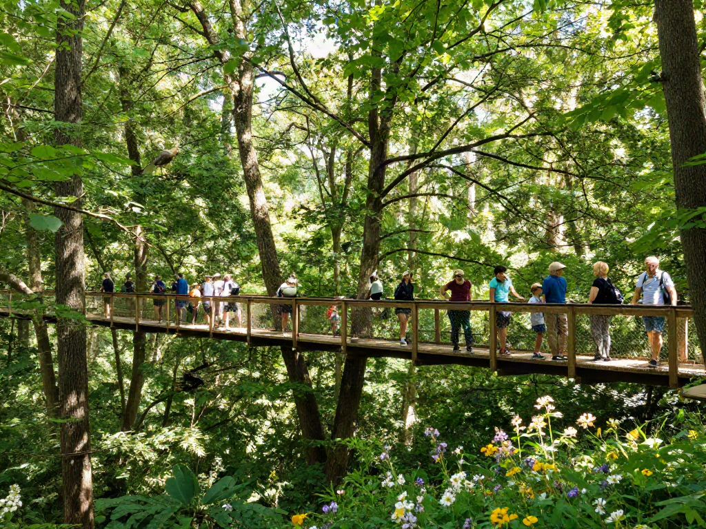 Treetop Walkway experience above the forest floor, showcasing visitors enjoying nature and stunning views.