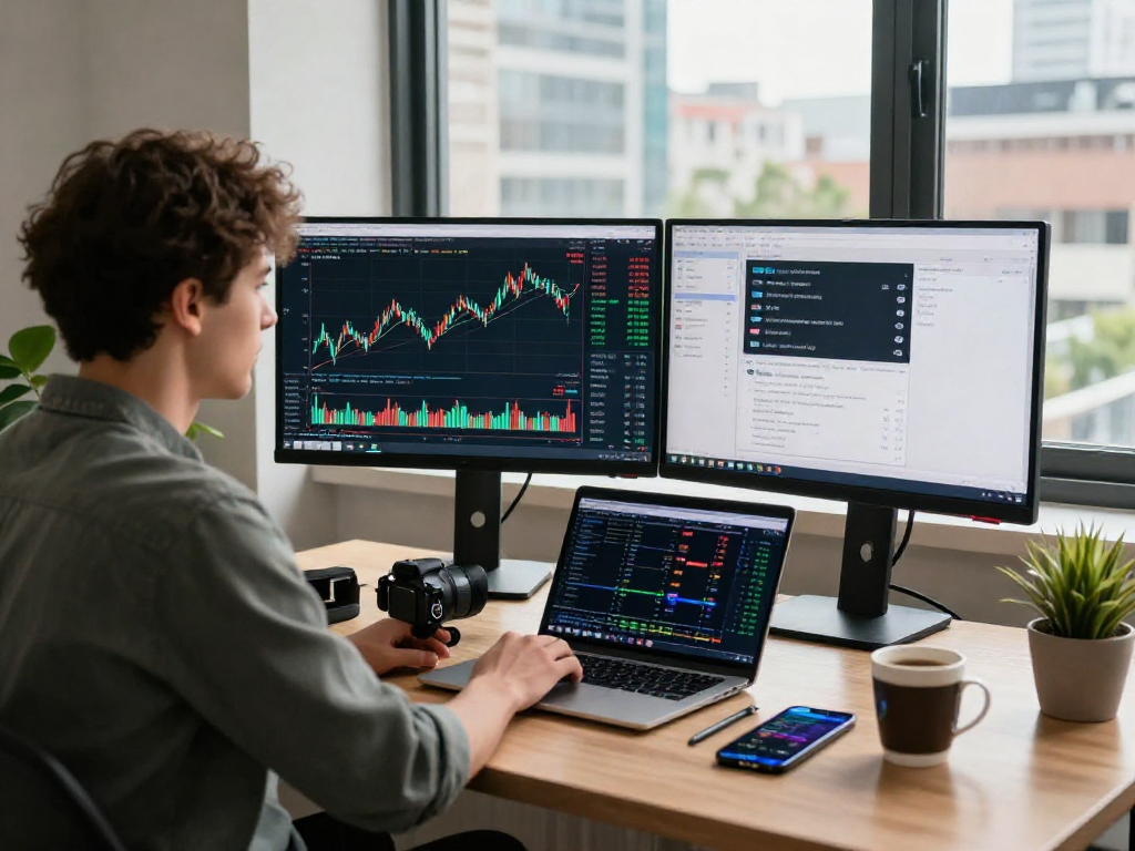 Trader using TradingView to analyze market trends in a modern workspace