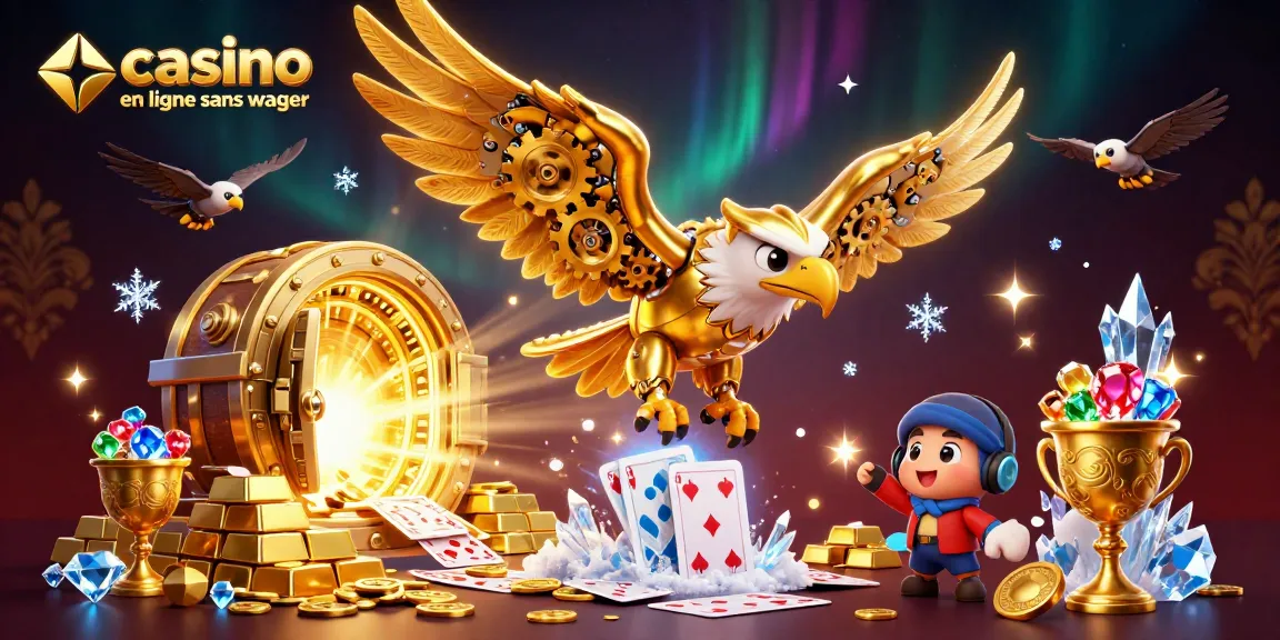 Explorez les gains sur le casino en ligne sans wager avec une illustration captivante d'un aigle doré.