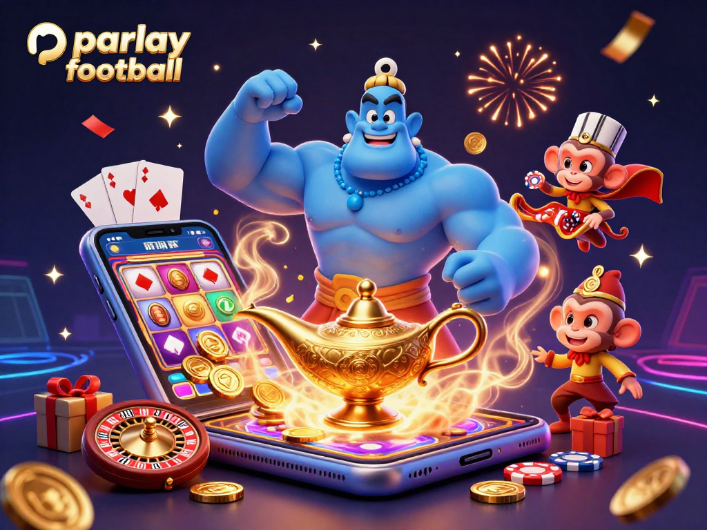 Engage in parlay football excitement with a festive casino scene full of vibrant illustrations.