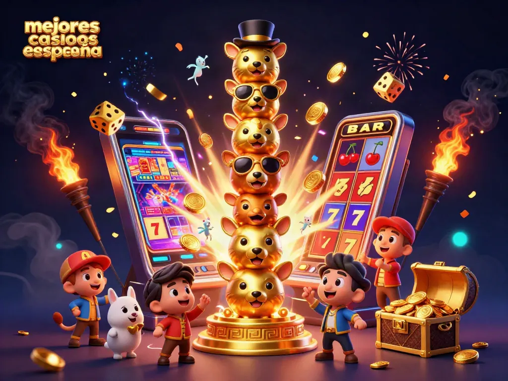 Explora los mejores casinos online en España con nuestra ilustración llena de acción y premios.