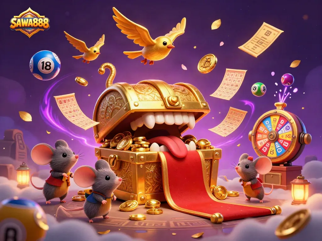 Engage in thrilling lottery action with SAWA888, featuring animated elements and excitement!