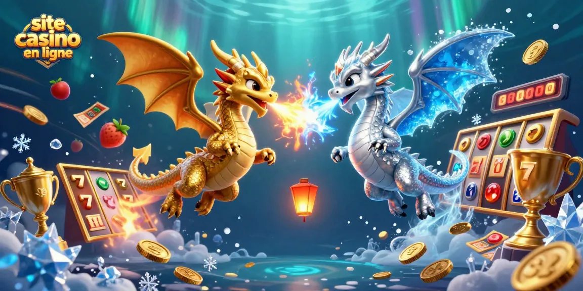 Jouez sur un site casino en ligne avec des dragons et des machines à sous illuminées, ambiance vibrante.