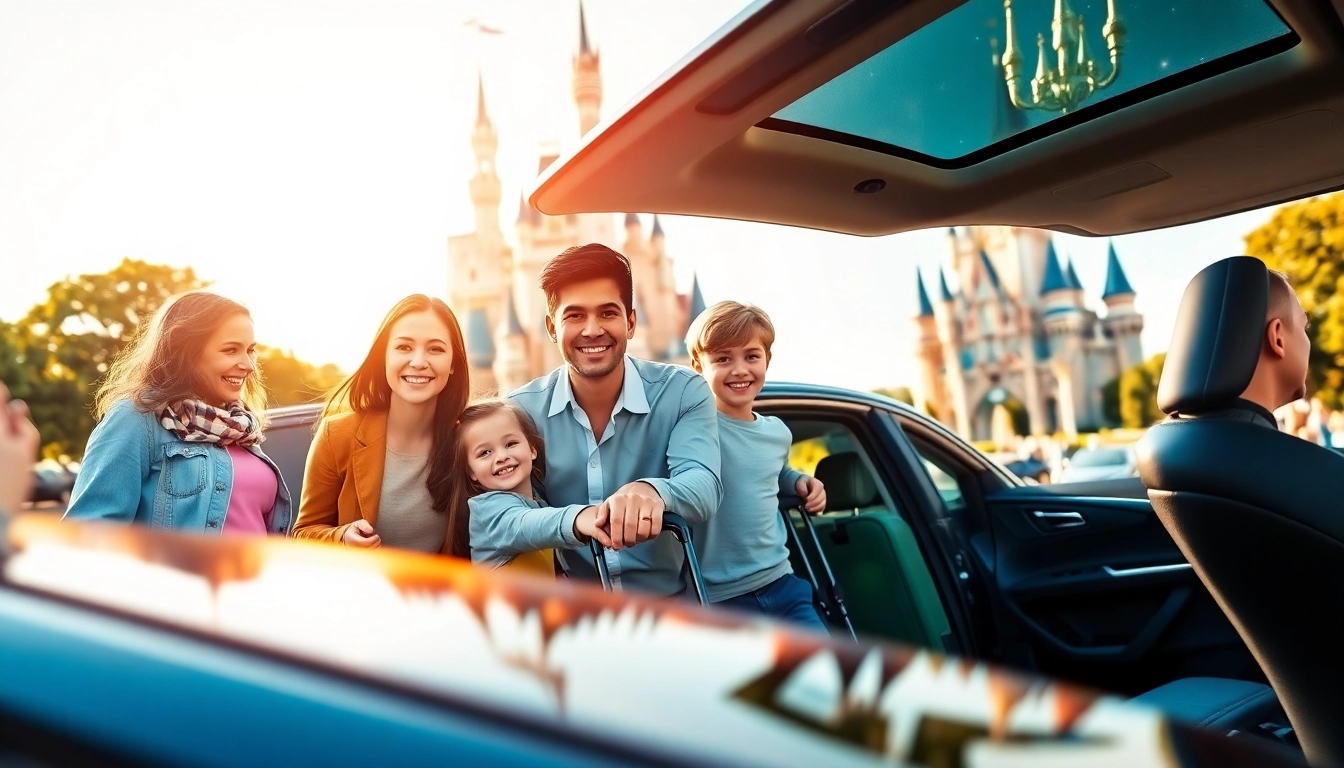 Experience seamless Disneyland Paris airport transfer services with a family joyfully arriving.