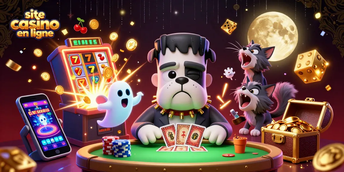 Découvrez le site casino en ligne avec un bulldog Frankenstein et un chat loup en pleine action de jeu.