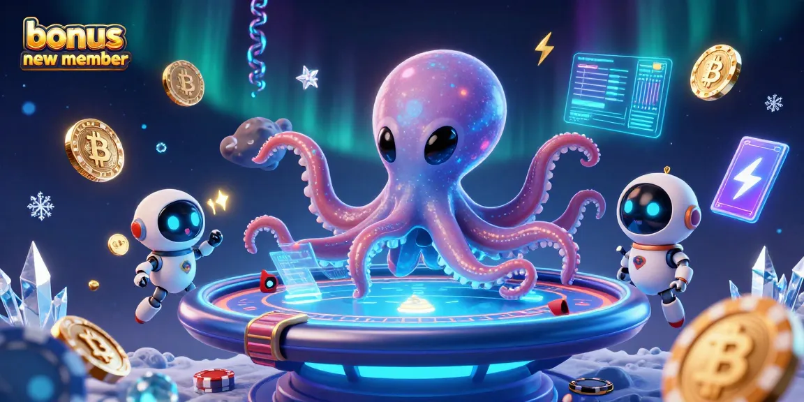 Engage with the bonus new member offer in a vibrant 3D alien casino setting featuring unique game elements.