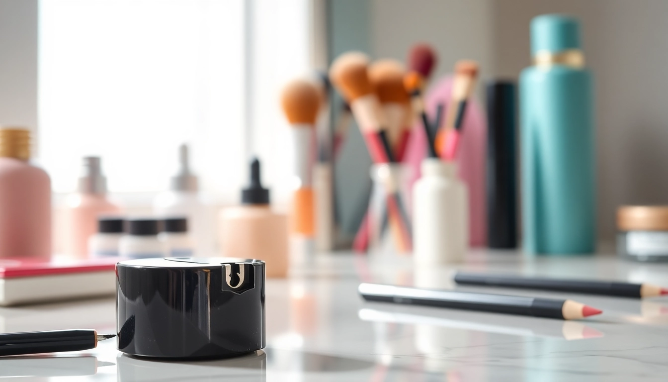 Using a cosmetic pencil sharpener for precise makeup application, showcasing its sleek design.