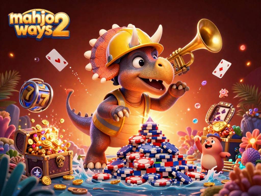 Engage with mahjong ways 2 featuring dynamic characters celebrating with poker chips and casino elements amidst vibrant underwater themes.