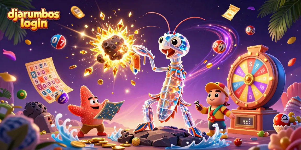 Engage in the djarumbos login experience with vibrant 3D casino elements and dynamic lottery visuals.