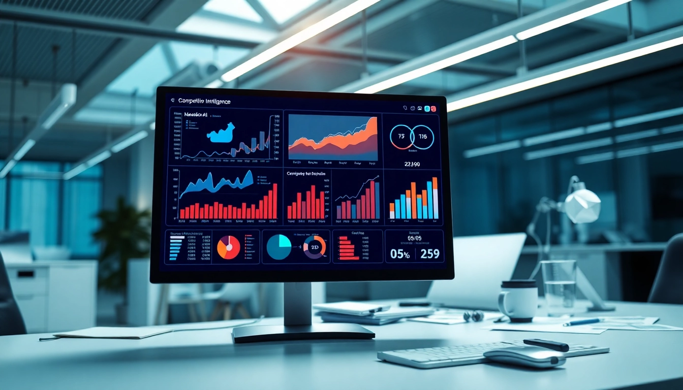 Visual representation of AI for competitive intelligence dashboard with dynamic data analysis tools.