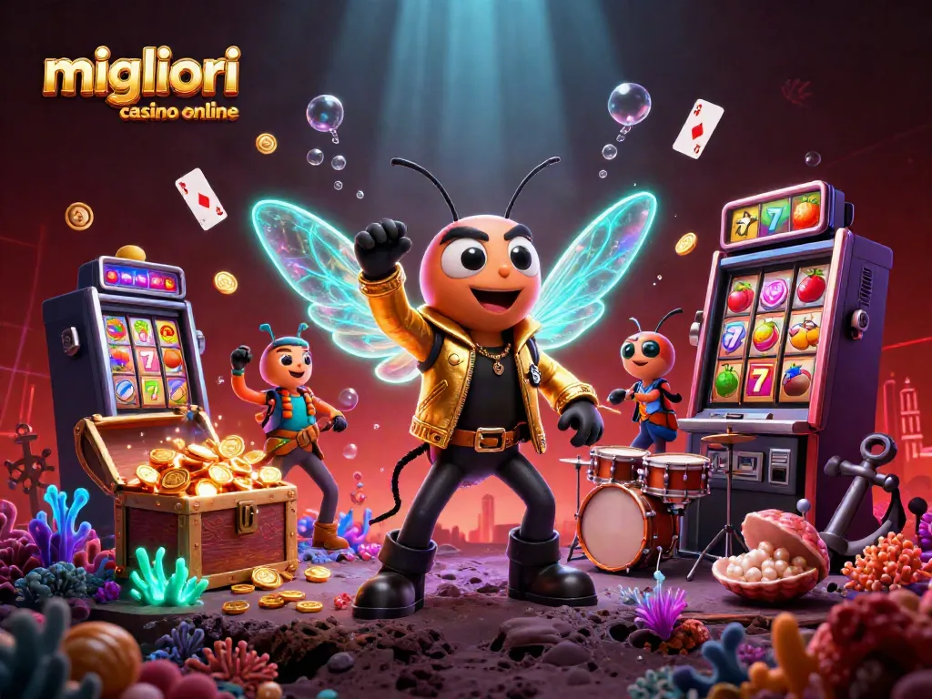 Scopri i migliori casino online grazie a un'illustrazione vivace di una rock star dei casinò.