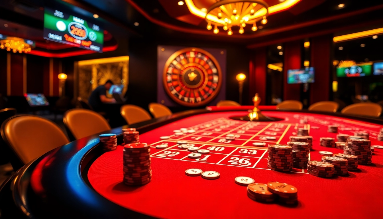 Engaging players at U888 casino table featuring vibrant chips and cards.