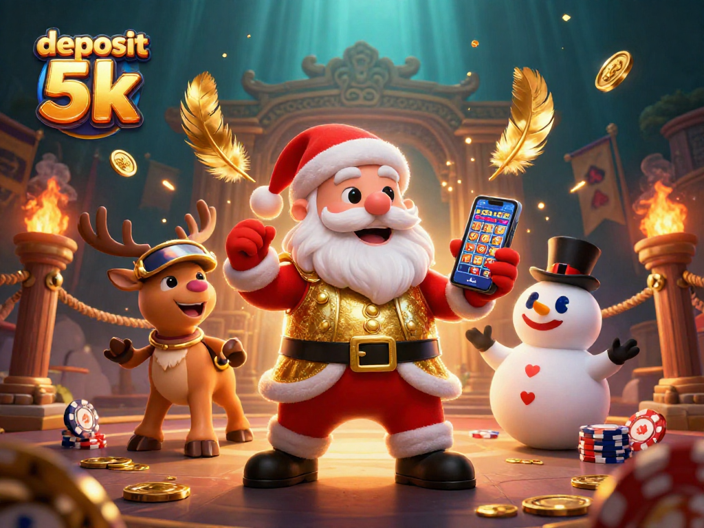 Spin the reels with deposit 5k while Santa and friends celebrate in a dazzling casino.