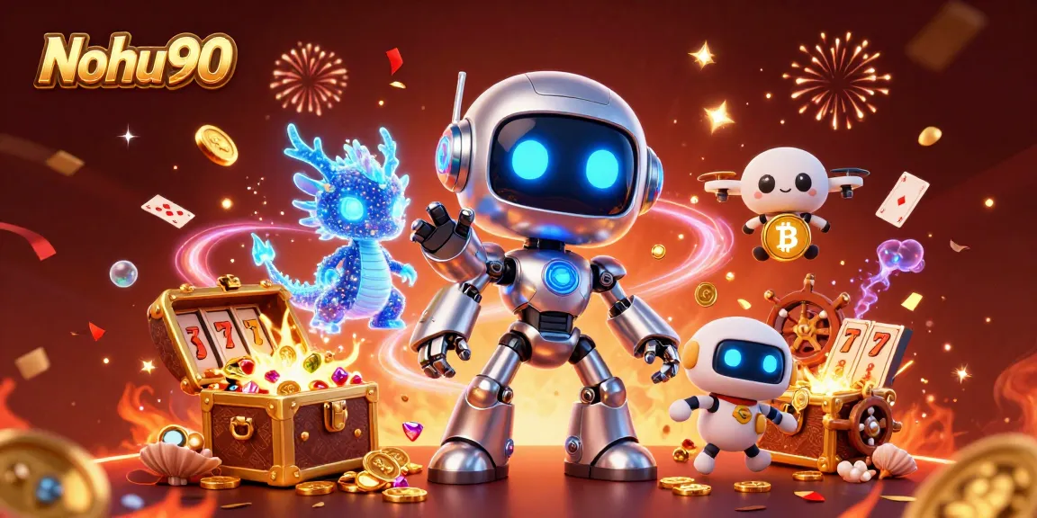 Nohu90 showcases an exciting 3D slot game scene with vibrant jackpot symbols, immersing players in thrilling gameplay.