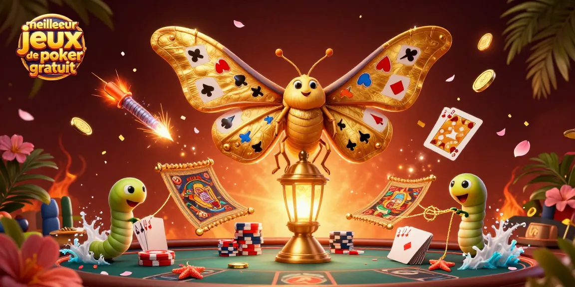 Jouez aux meilleur jeux de poker gratuit avec des tables animées et des éléments dynamiques entourant le papillon 3D.
