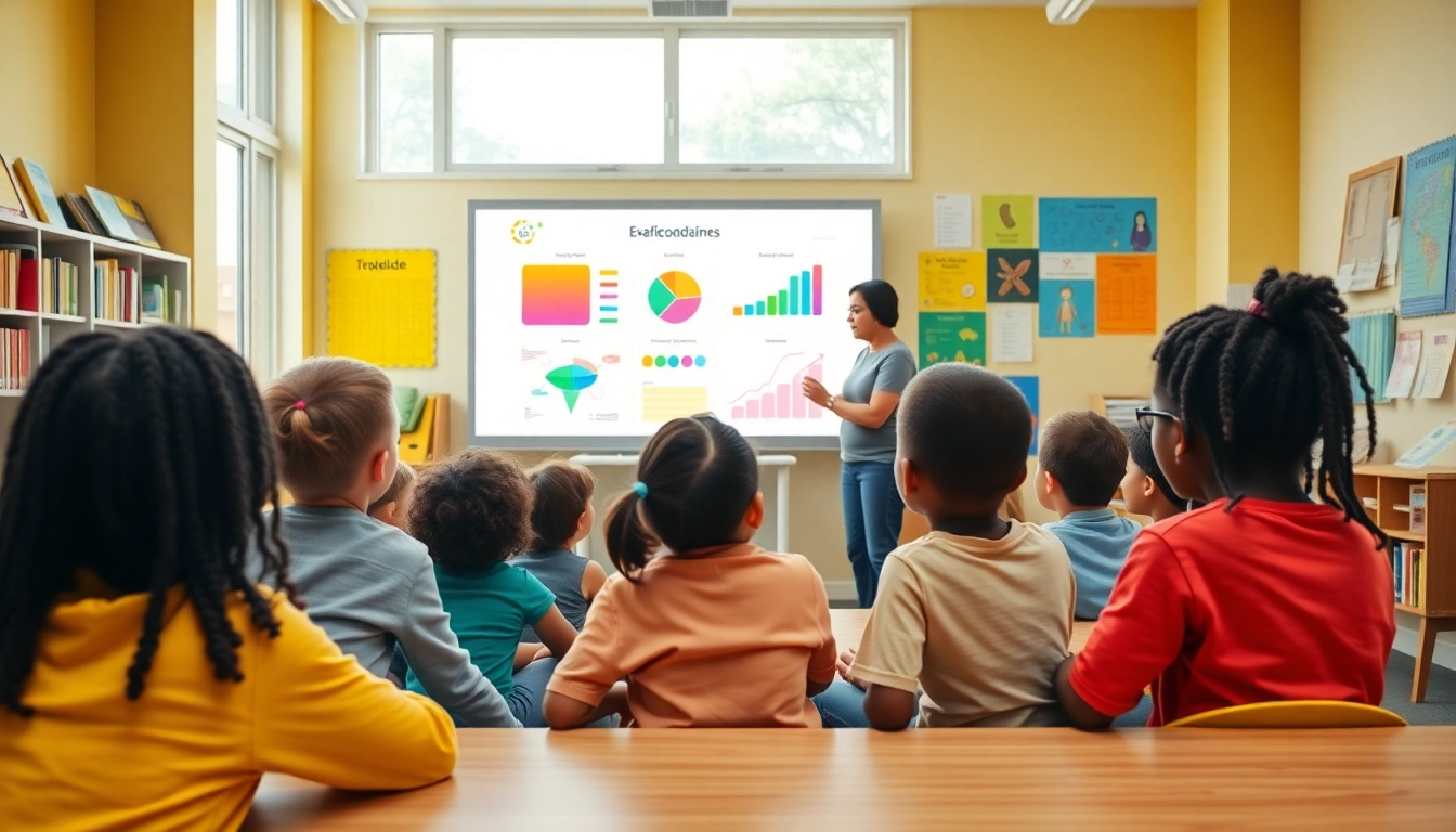 Education in a vibrant classroom with students engaged in interactive learning activities.