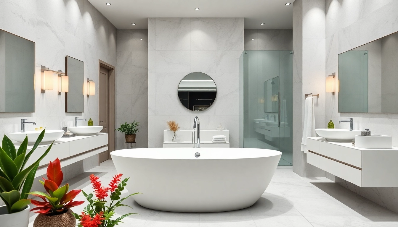 Visualize bathroom renovation cost with a modern bathtub and stylish decor elements.