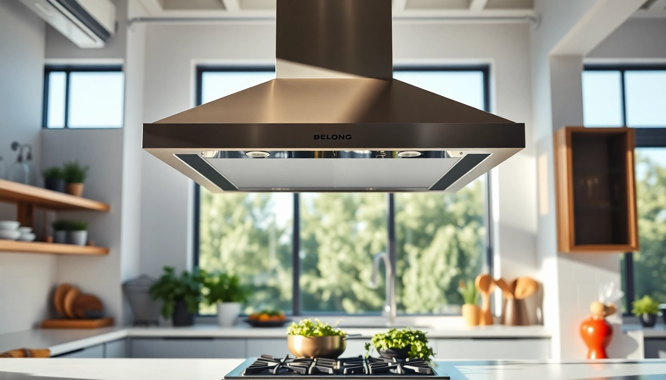 Efficient exhaust hood installation above a sleek stovetop in a modern kitchen.