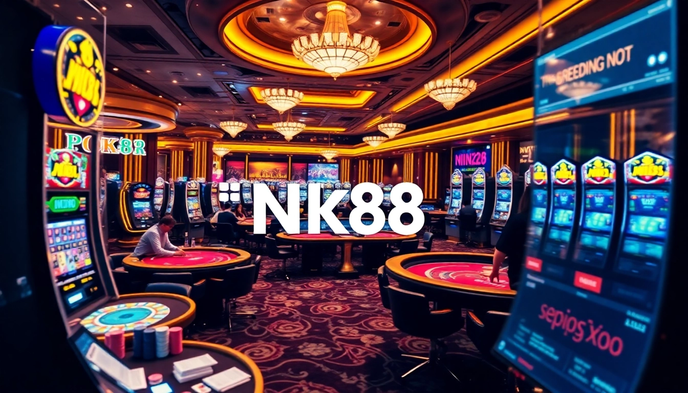 Experience the thrill of gambling at NK88 with vibrant casino tables and engaging players.